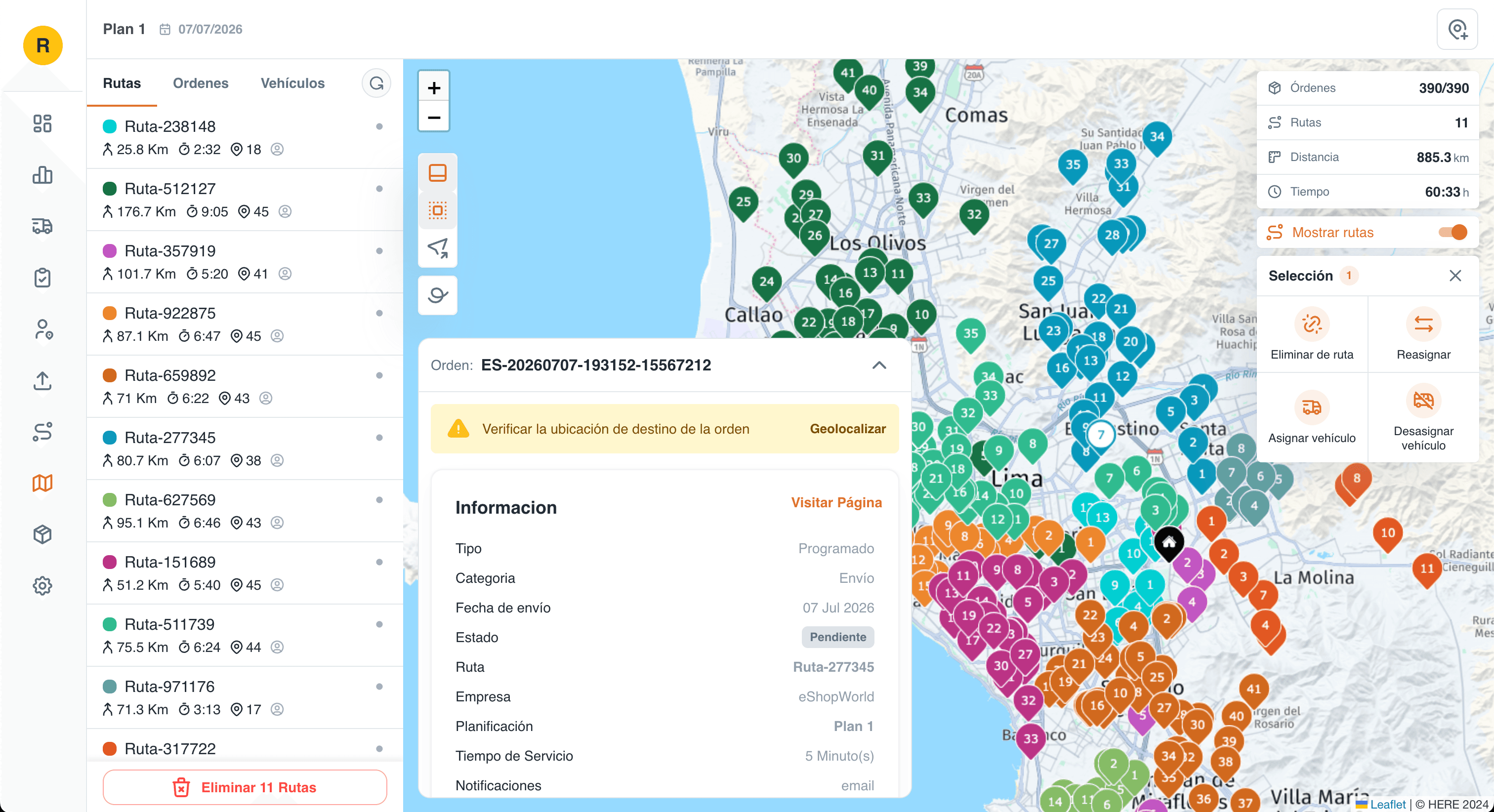 Planificador de rutas de Enbo en acción